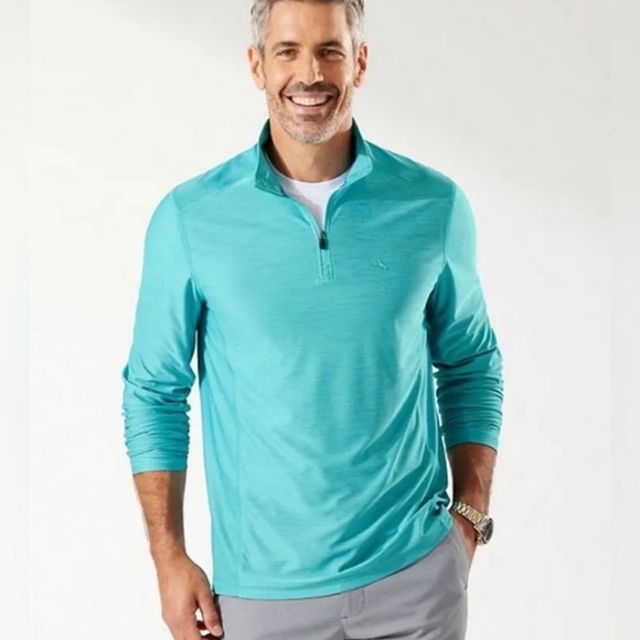 TOMMY BAHAMA 🔹 Men's 1/4 Zip Orange Long Sleeve Pullover Cotton Tee - Size S/P - Picture 2 of 14